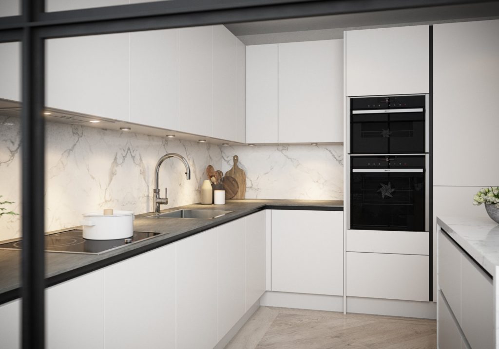 Small Kitchens Rugby - Daval Handleless Light Kitchen | Eat Soak Sleep, Rugby