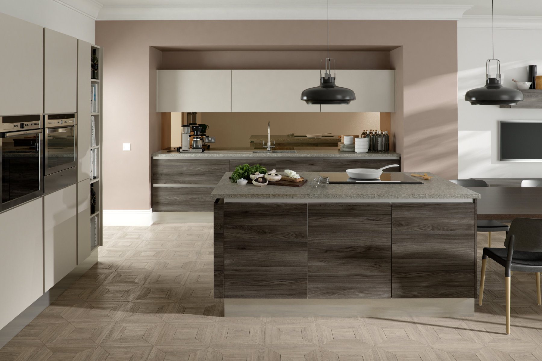 Daval Modern Matt Wood Handleless Kitchen | Eat Soak Sleep, Rugby