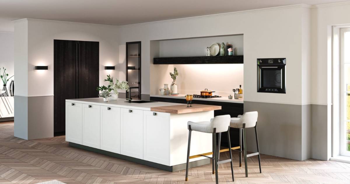 Rotpunkt White Painted Wood Door Kitchen With Cast Iron Handles | Eat Soak Sleep, Rugby